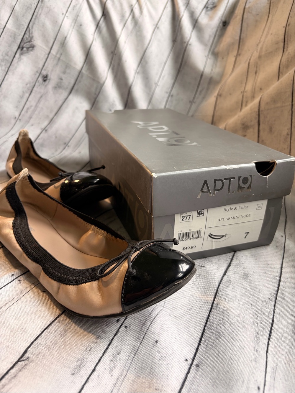 Apt. 9 Nude and Black Cap-Toe Ballet Flats